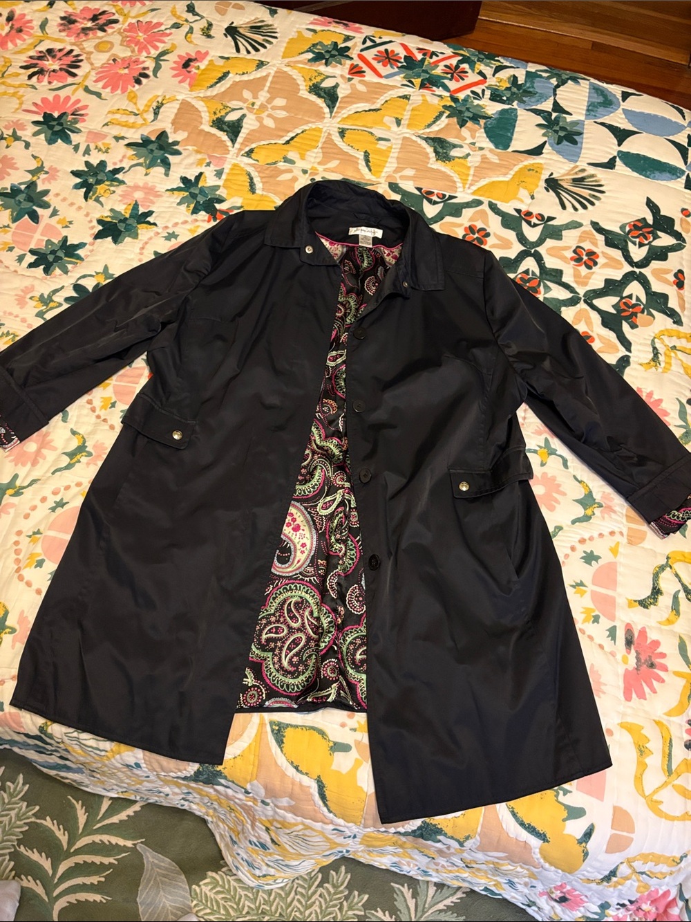 Preston & York Black Trench Coat with Paisley Lining